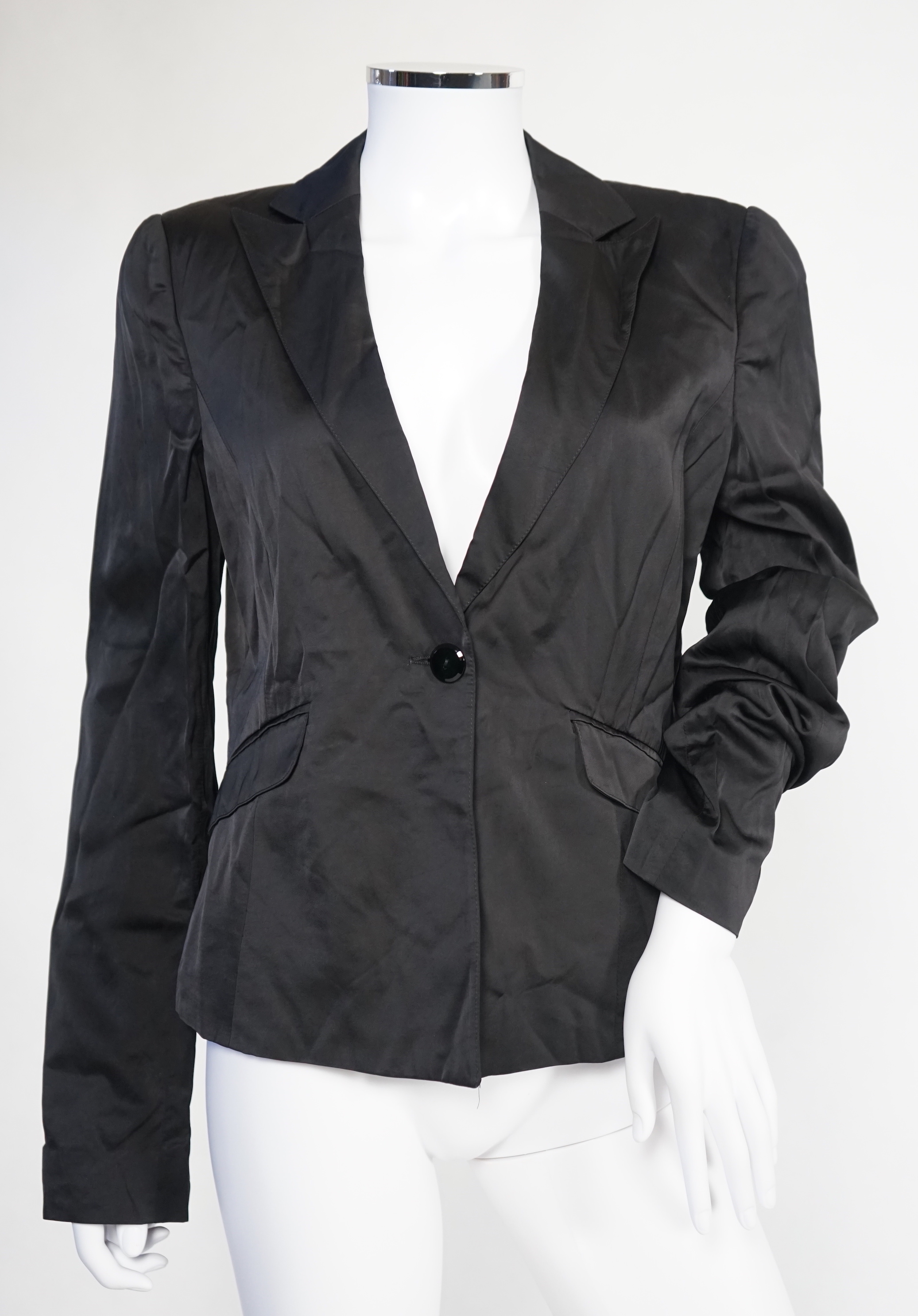 Four Emporio Armani lady's jackets, light blue silk size EU 46, all the others size EU 44